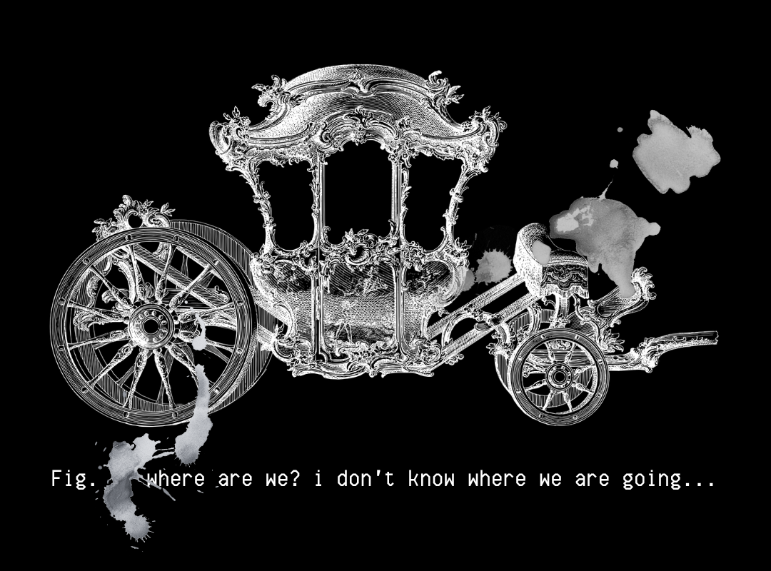 a carriage. there is no horse. no one knows where it's going.